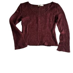 Zara Brushed Knit Mohair Blend Sweater Size Medium Burgundy Wine Long Sleeve